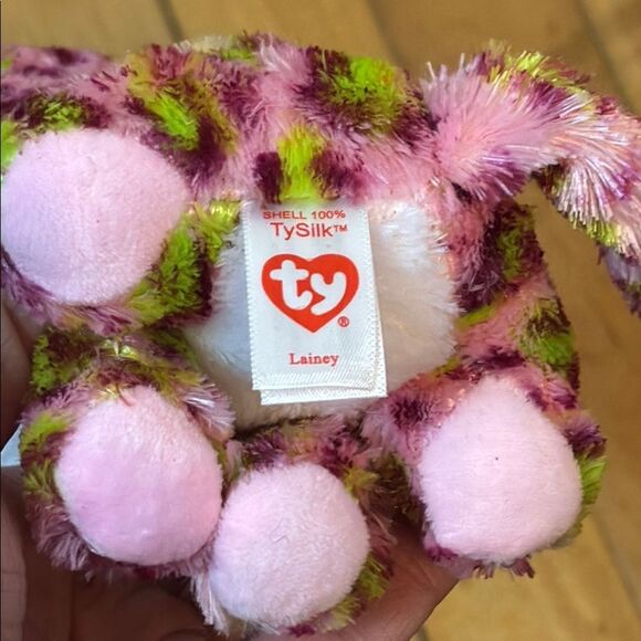 TY “Lainey” Plush Pink and Green Striped Leopard Toy - No Tag - Picture 3 of 6
